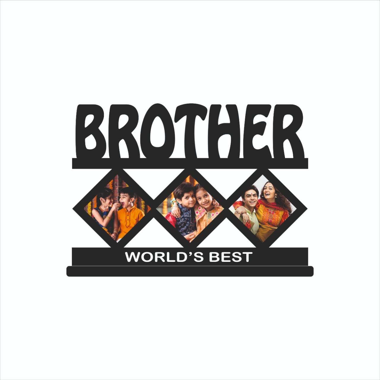 GIFT JAIPUR BROTHER Kite Shape 3 Photo Wooden Table top Photo Frame 11 X 8 inch - DIY Birthday Rakhi Rakshabandhan Bhaidooj love
